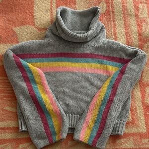 Tea Collection Gray Turtleneck with Colorful Stripes